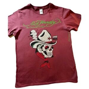 Ed Hardy Rhinestone Cowboy Skull Tee Medium